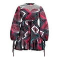 thumbnail image 3 of Bintarealwax African Dress for Women Elegant Crewneck Long Sleeve Ladies Dashiki Printing Dress with Waistband, 3 of 5