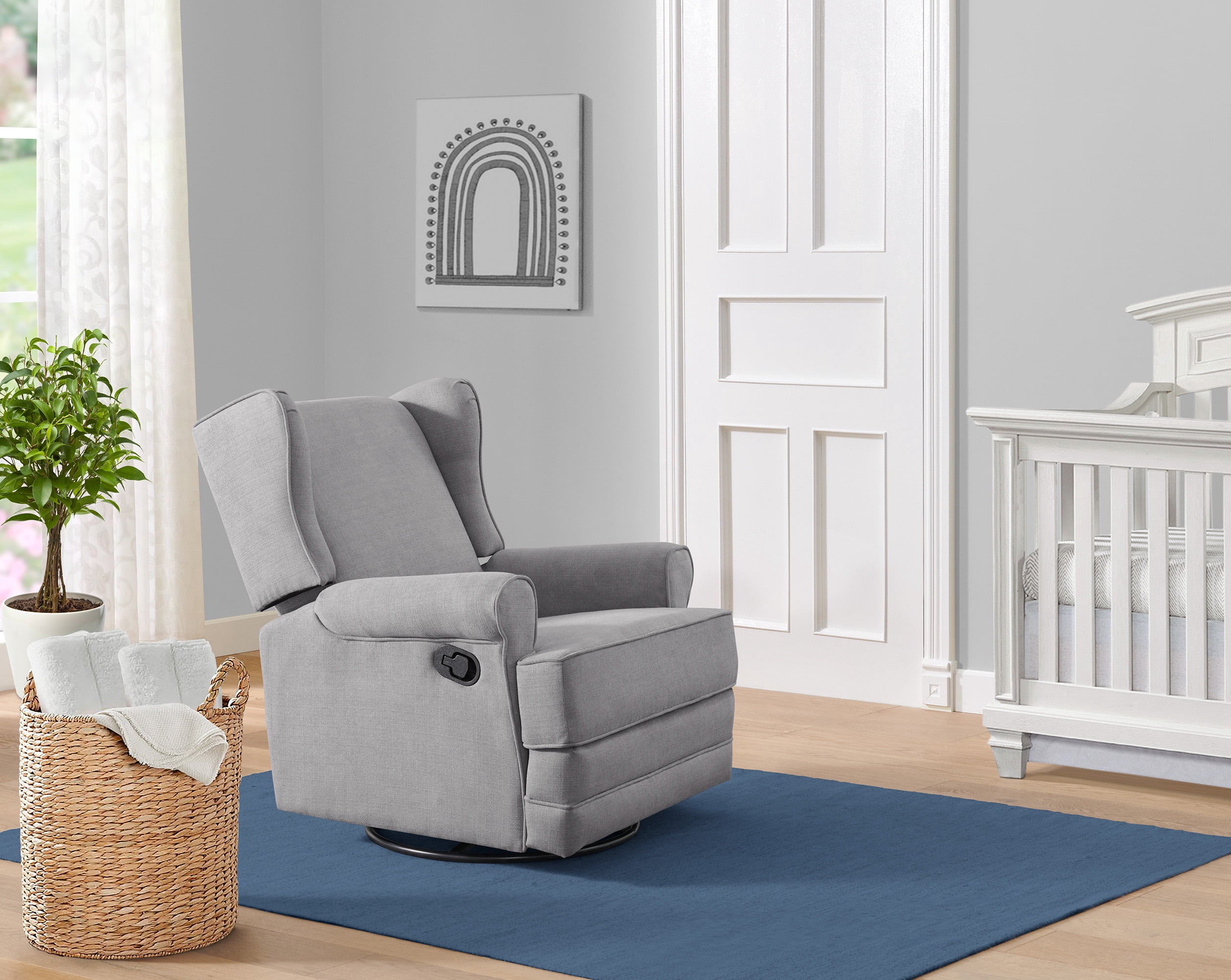 Oxford Baby Teegan Upholstered Glider Recliner Rocking Chair 360° Swivel for Nursery and Living Room – Gray​