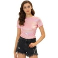 thumbnail image 1 of INSPIRE CHIC Women's Party Metallic Textured Short Sleeve Shiny Multicolor Top Light Pink S, 1 of 5