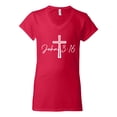 thumbnail image 2 of Wild Bobby John 3:16 Cross Inspirational/Christian Women Standard V-Neck Tee, Red, Small, 2 of 5