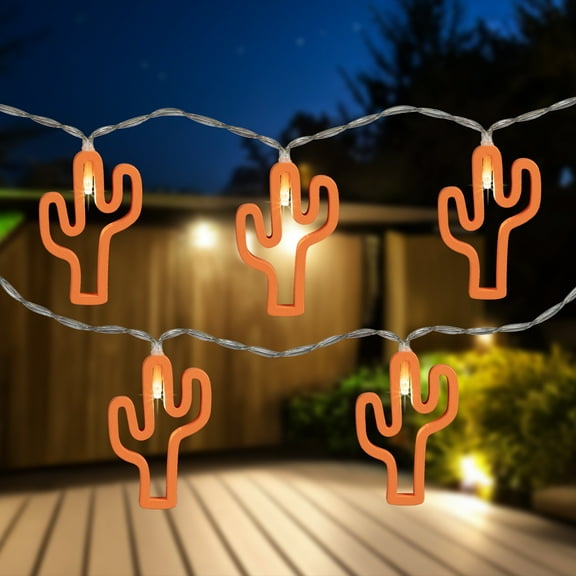 Northlight LED Cactus Patio Light Set - Orange - 4' Clear Wire - 10ct