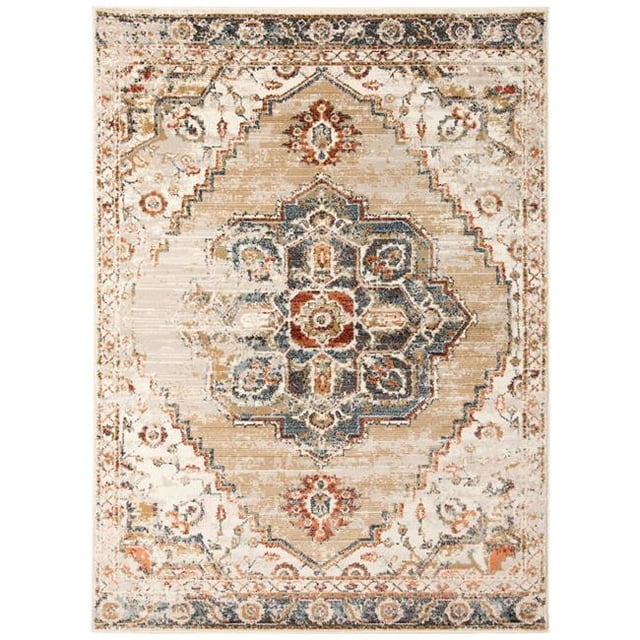Amer Tapis ALU77999 7 Pi. 9 Po. x 9 Pi. 9 Po. Allure Médaillon Classique Tapis de Zone, Beige & Or - Rectangle