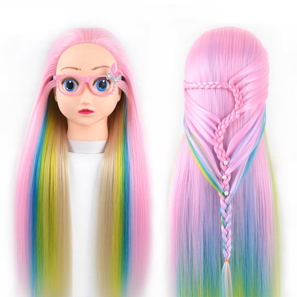 Pelucas con flequillo para mujer, peluca ondulada suelta, maniquí de cosmetología con cabello sintético y soporte para peinar los rizos.