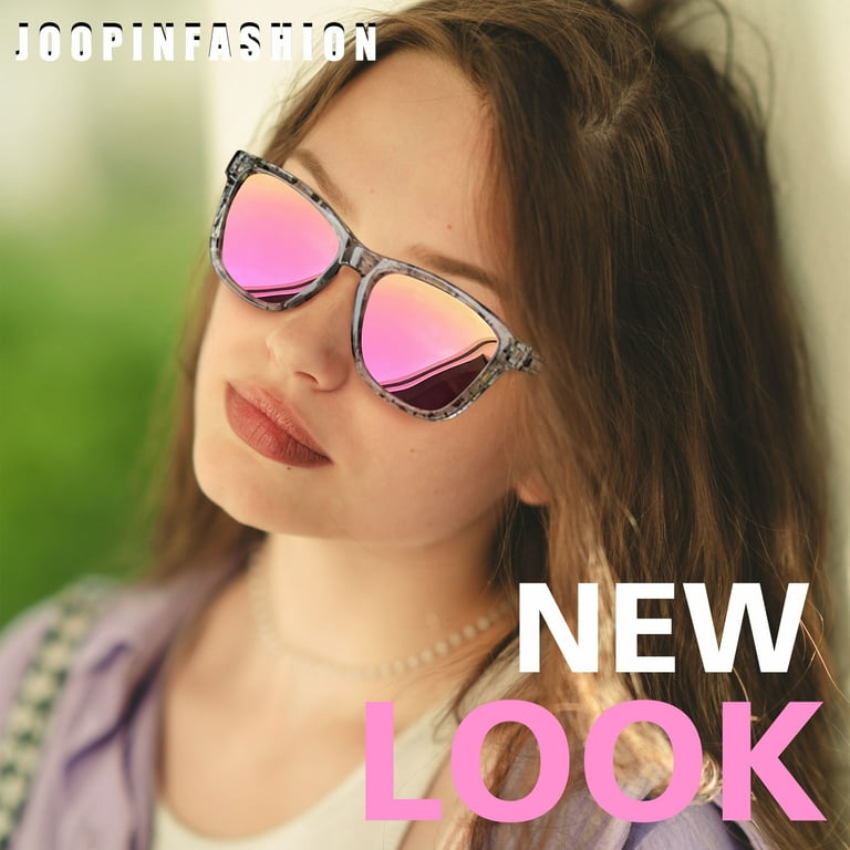 Joopin Retro Polarized Sunglasses Women, Pink Mirrored photo 2