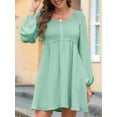 thumbnail image 5 of Women'S Casual Dresses Smocked Crewneck Button Up Long Sleeve Waist A-Line Mini Dress Mint Green XL, 5 of 9