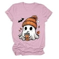 thumbnail image 6 of enyan Women'sHalloween Shirts Cute Spooky Season Fall Graphic Funny Tees Ghost Print T-Shirt Tops Pink,XXL, 6 of 6