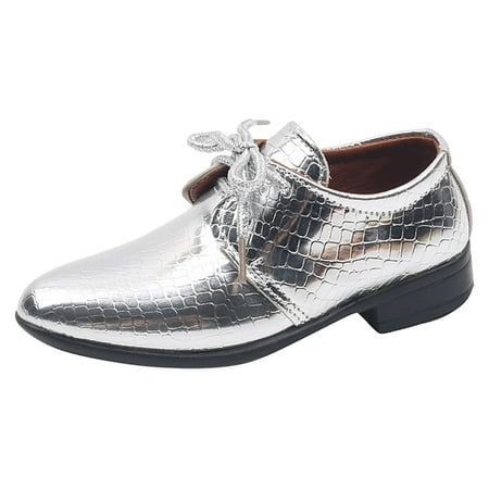 adviicd Toddler Shoes Boys Boy s Casual Dress Oxford Comfort Uniform Formal Fashion Sneaker Shoes (Silver 1)