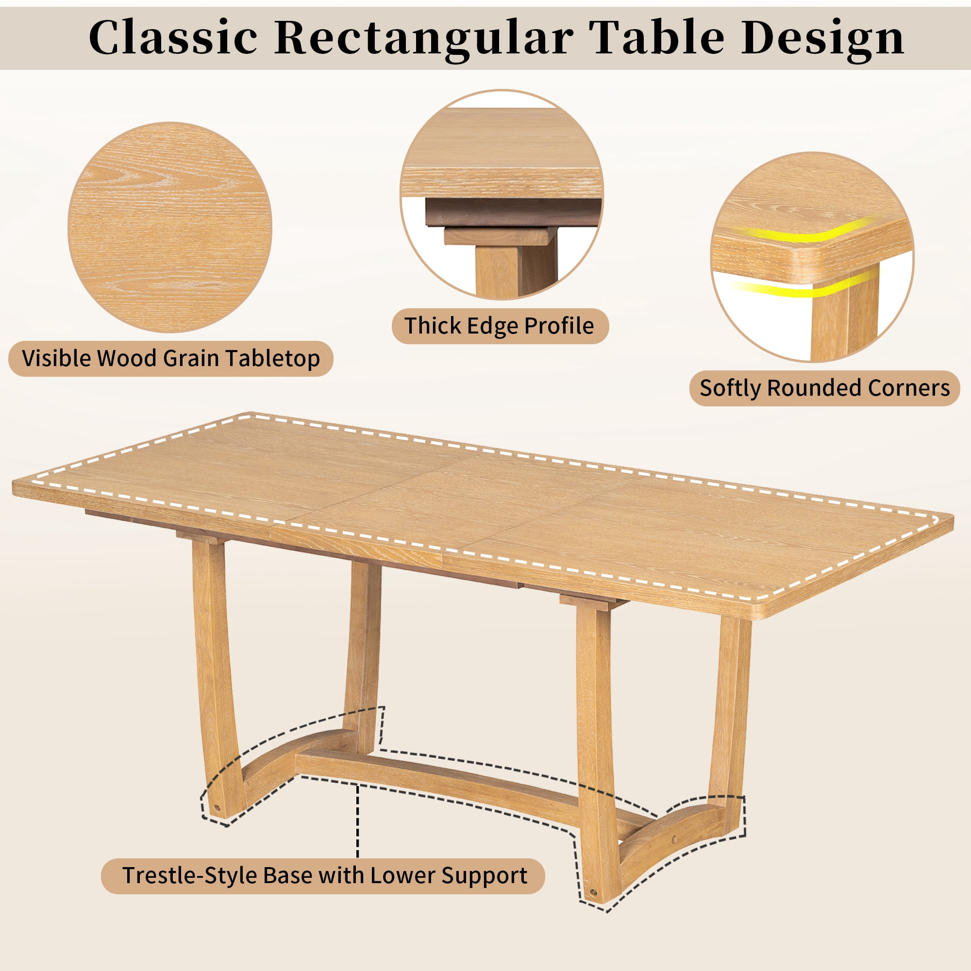 7-Piece Dining Table Set for 6, 60"-78" Rectangular Extendable Table with 6 Upholstered Chairs