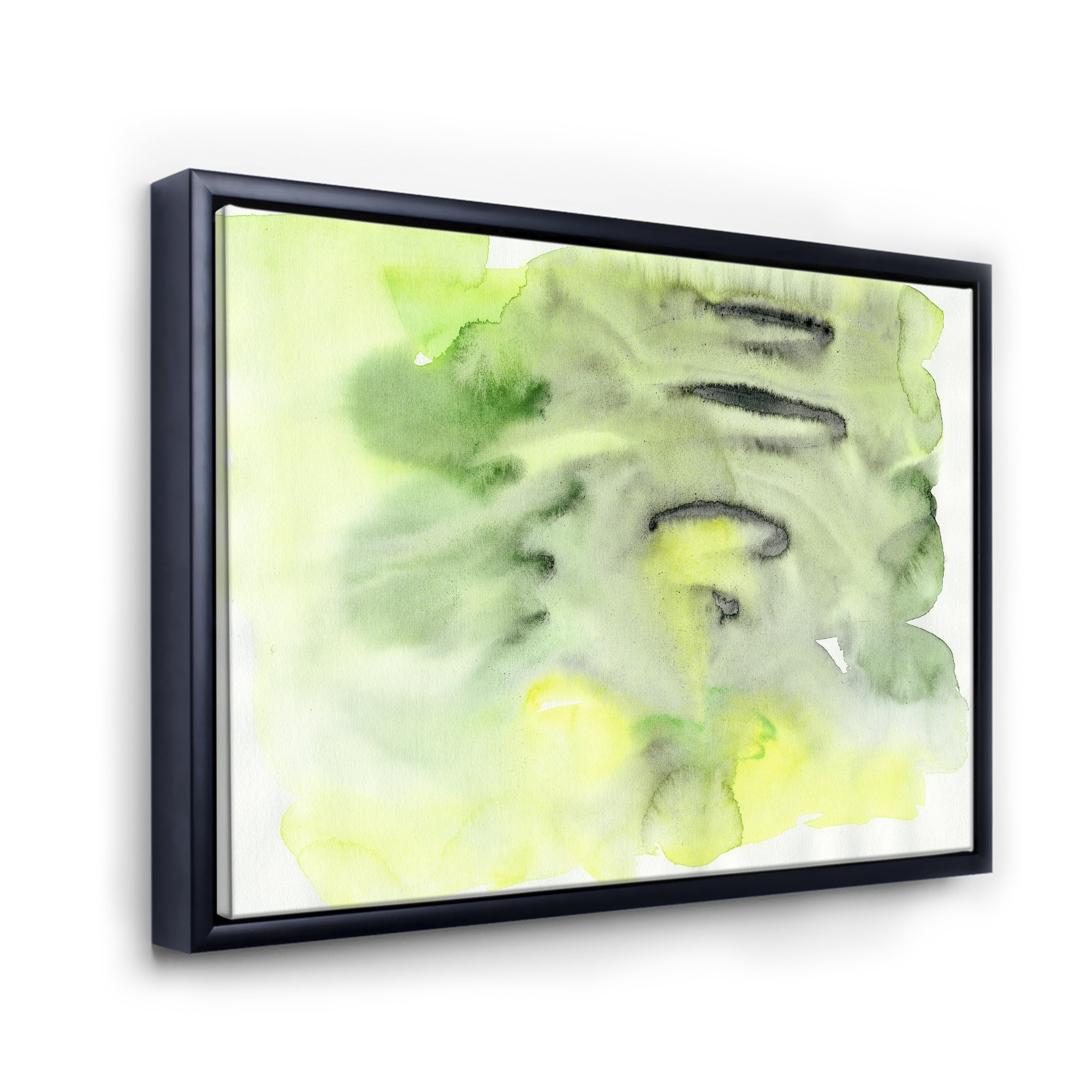 Designart 'Abstract Pond of Yellow and Green' Modern Framed Canvas Wall Art Print