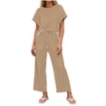thumbnail image 2 of Idoravan womens 2 piece lounge sets Women's Round Neck Stripe Short Sleeve shirts Long Pants With Elastic Waist Pocket pants Set, 2 of 8