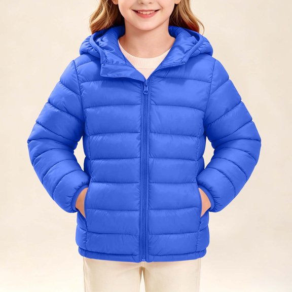 Samdudou Girls Lightweight Puffer Jacket Quilted Winter Coat Thick Warm Hooded Outerwear Long Sleeve Full Zip Jackets with Pockets for School, Outdoor & Camping Size 5-13 Years