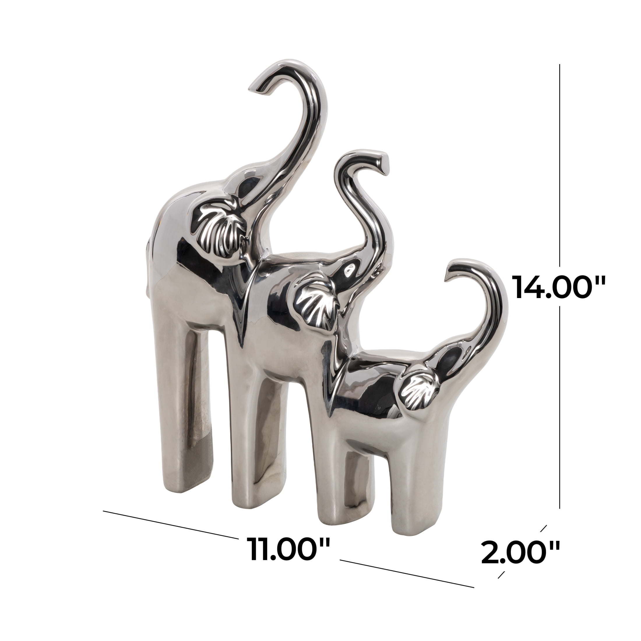 11" x 14" Silver Ceramic Elephant Sculpture, by DecMode