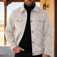 thumbnail image 5 of Raeneomay Men's Suede Button Jacket - Collared Long Sleeve Pocket Top, 5 of 6