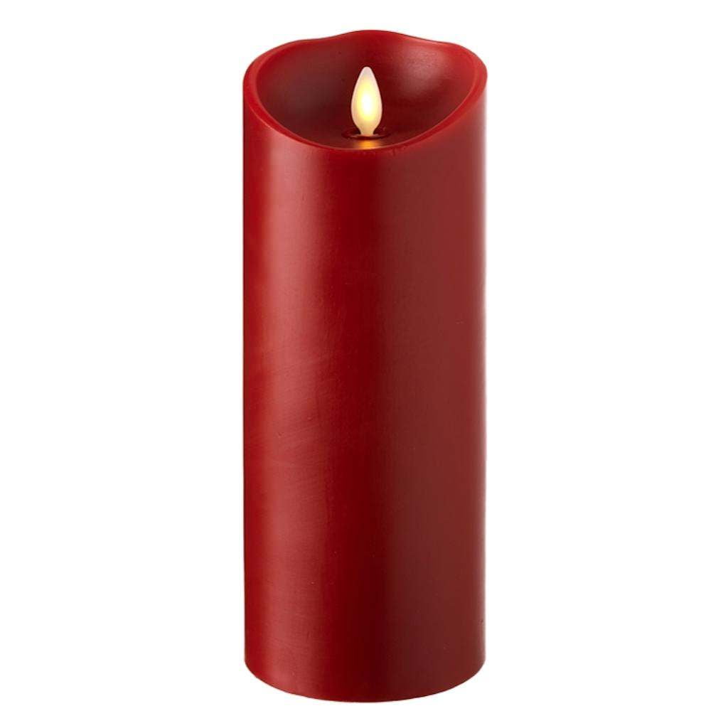 Liown 37082 9" Red Wax Push Flame LED Pillar Candle with Timer