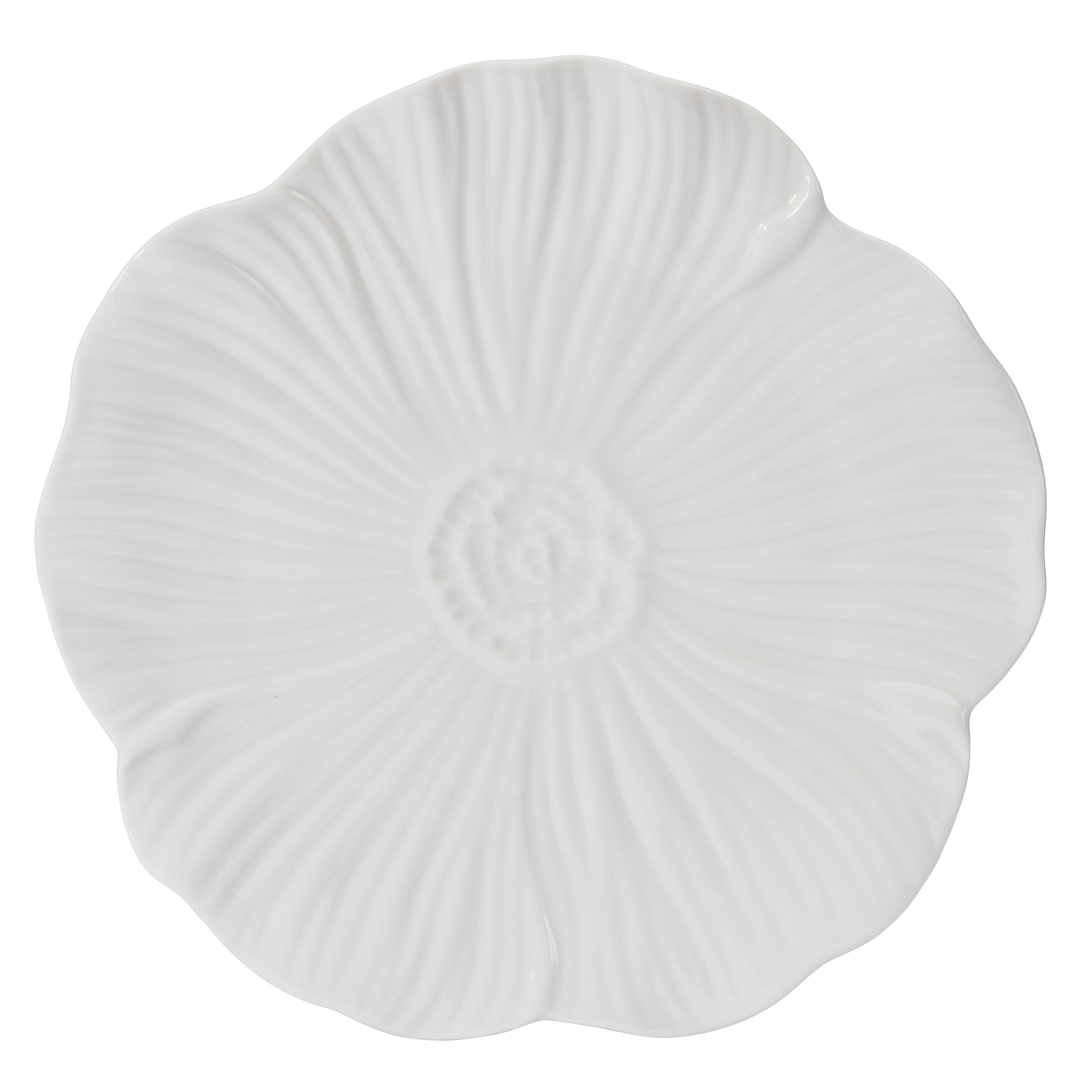 Beautiful by Drew Barrymore Embossed Flower 12 Piece Stoneware Dinnerware Set, 4 Piece Setting White