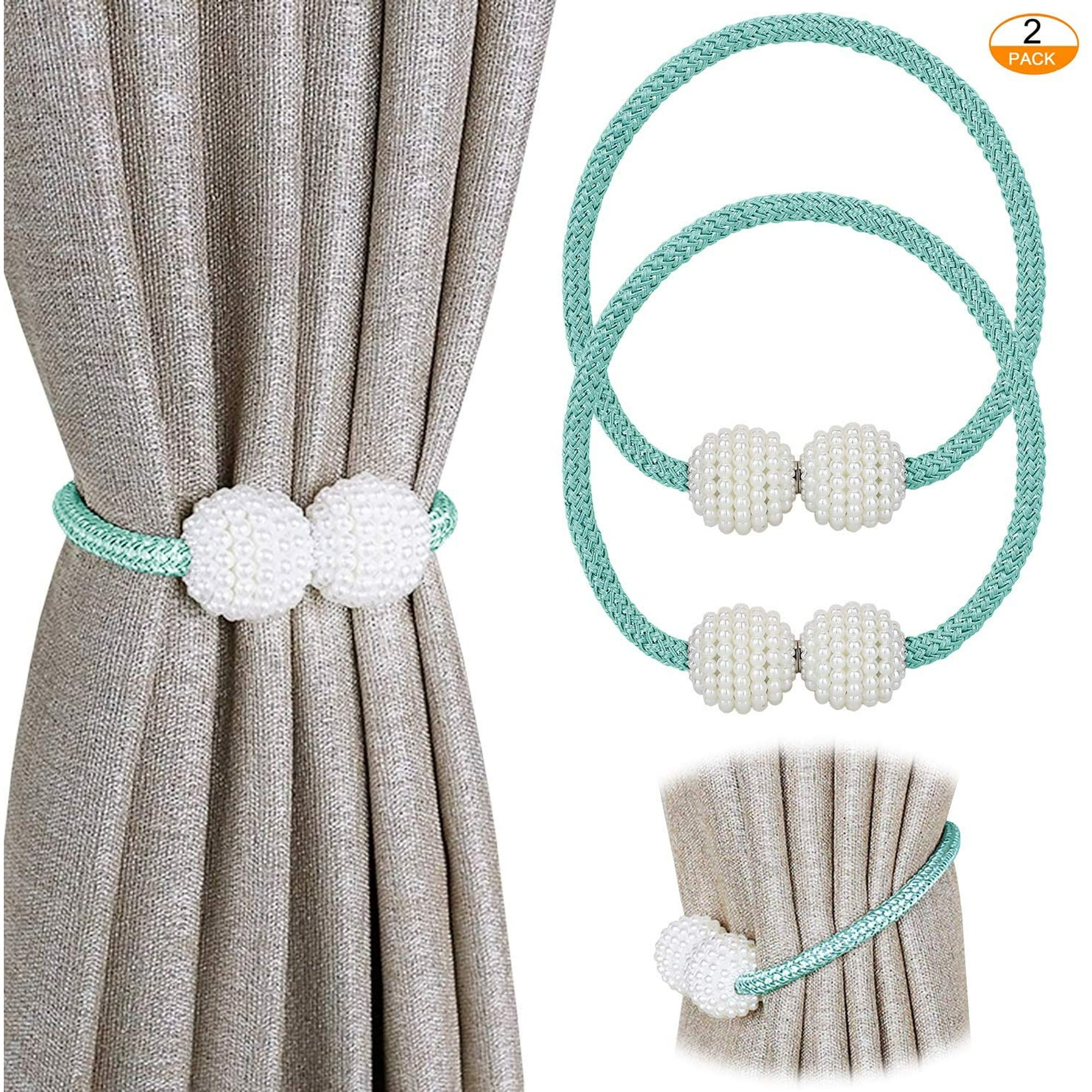 Tekdeals 2 Pack Magnetic Curtain Tiebacks Convenient Drape Tie Backs Pearl Decorative Rope Holdback Holder For Small