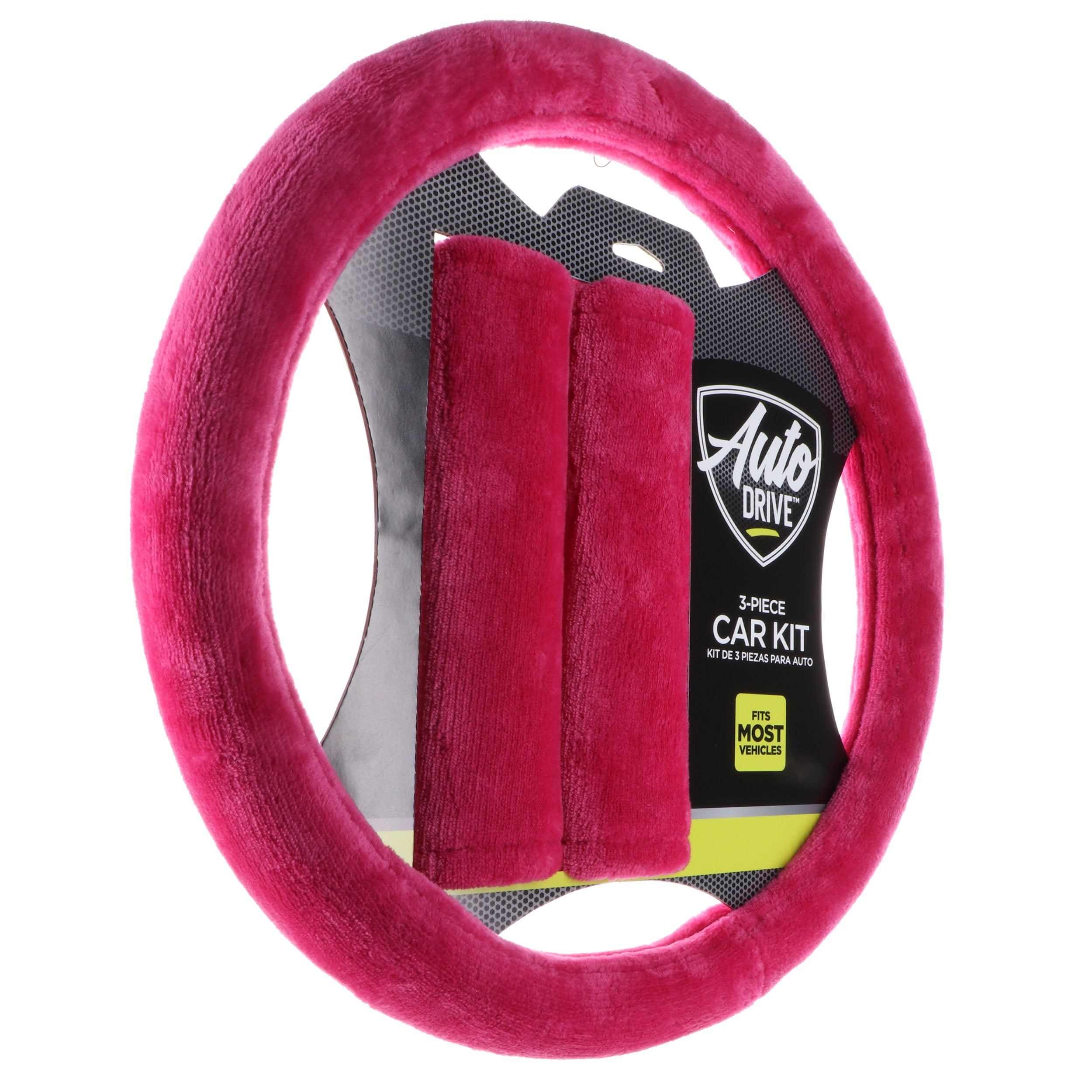 Auto Drive Pink Steering Wheel Cover and Seat Belt Pad Kit 3