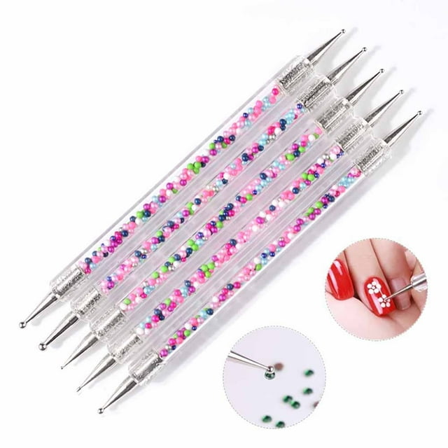 Nuevo set de 5 piezas de pinceles para puntos en las uñas, pintura de cristal 2 en 1, set de arte de pintura, herramientas de manicura para puntos