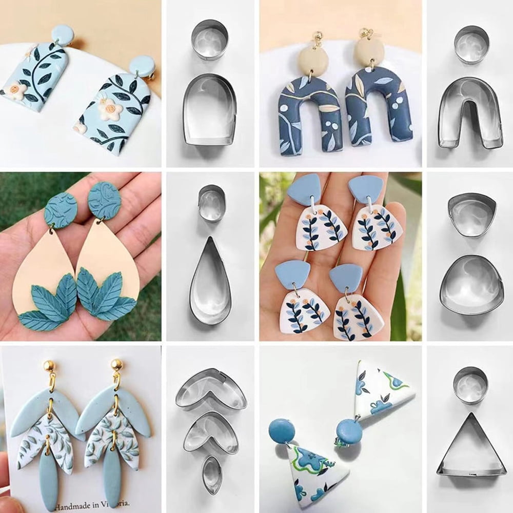 126 Pcs Polymer Clay Cutters Set, 36 Shapes Stainless Steel Clay Earring Cutters with 40 Circle Shape Cutters and 50 Earrings Accessories, Polymer Clay Cutters for Earrings Making