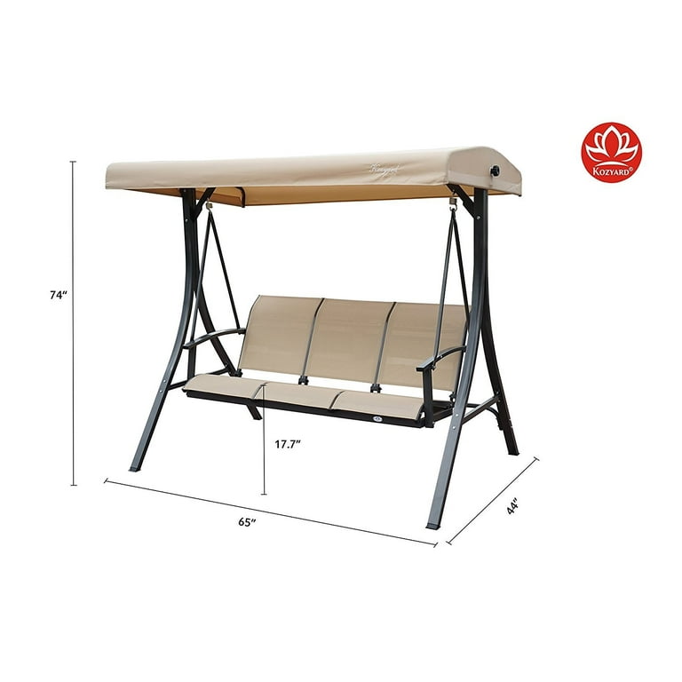Kozyard brenda 3 person outdoor patio swing with strong weather resistant powder coated steel frame and textilence seats hot sale