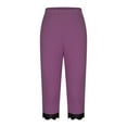 thumbnail image 5 of Stamzod Capri Leggings for Women Fashion Solid Color Summer Elastic Waist Stretch Yoga Capri Pants Casual Slim Fit Lace Split Plus Size Capris for Women Purple B M, 5 of 6