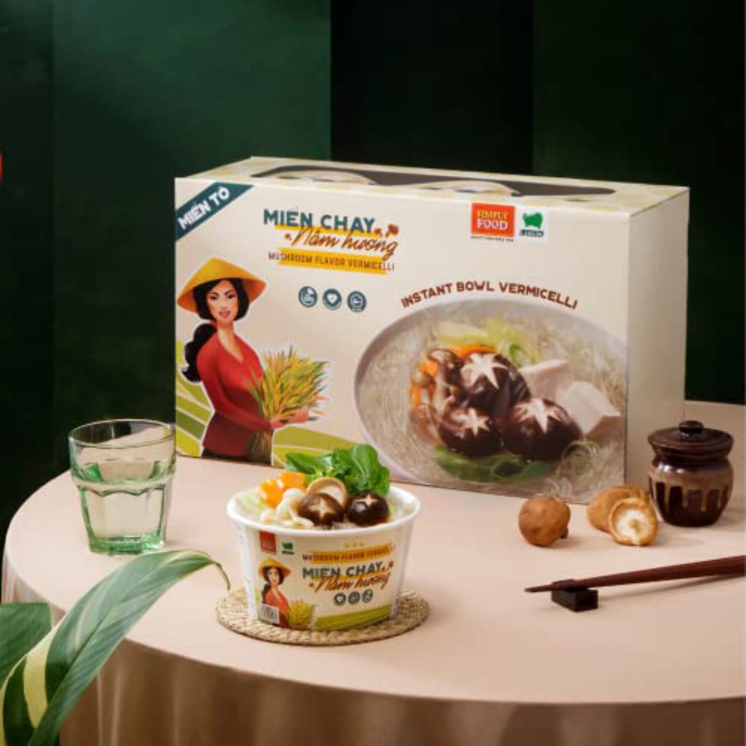 Instant Mushroom Glass Noodle (9 Bowls/Box): $1.99 per Bowl (55g), Fork Included by Simply Food