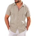 thumbnail image 4 of LNWUY (S-5XL) Plus Size Men's Cuban Guayabera Shirt Short Sleeve Button Down Shirts Casual Summer Beach Linen Shirts Brown S, 4 of 7