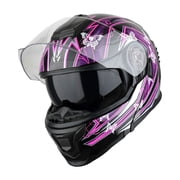 1Storm Motorcycle Street Bike Modular/Flip up Dual Visor Sun Shield Full Face Helmet: HJK920 Butterfly Pink