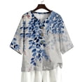 thumbnail image 7 of Linen Blouses for Women Summer V Neck 3/4 Sleeve T Shirts Vintage Floral Print Blouse Button up Tops Dressy Casual Vacation Outfits, 7 of 7