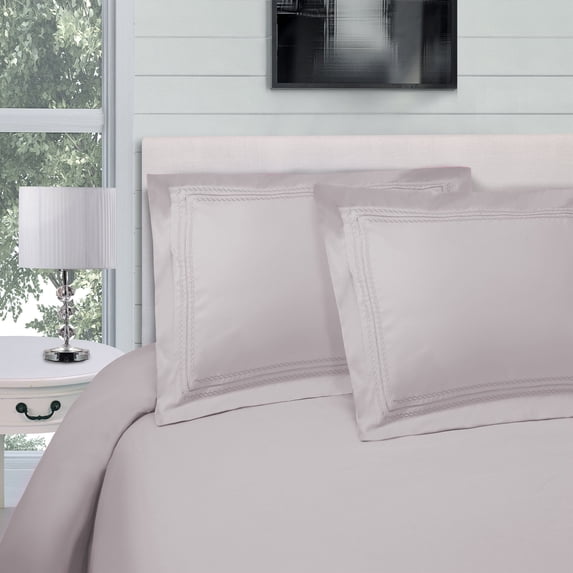 Infinity Microfiber Wrinkle-Resistant Duvet Cover and Embroidered Pillow Sham Set Silver / King/Cal King
