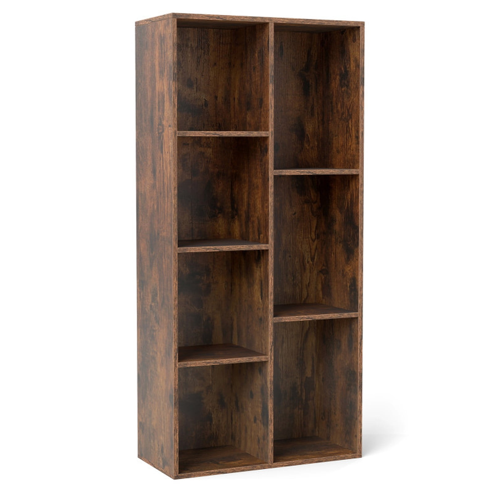 Furnibear Vertical or Horizontal Freestanding Bookshelf with 7 Compartments and Anti-Tipping Kits for Living Room Study, Rustic Brown