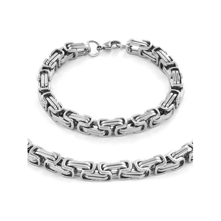 Stainless Steel Men's Byzantine Chain Necklace (24") and Bracelet (9") Set