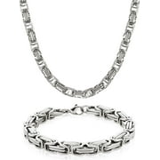 Coastal Jewelry Stainless Steel Byzantine Chain Necklace (24") and Bracelet (9") Set