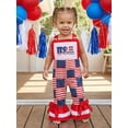 thumbnail image 4 of BemeyourBBs Toddler Baby Girl 4th of July Outfit Infant Baby Girl Independent Days Clothes Patriotic American Flag Overalls Romper Sleeveless Layered Flare Pants Jumpsuit Toddler Girl Summer Outfit, 4 of 9
