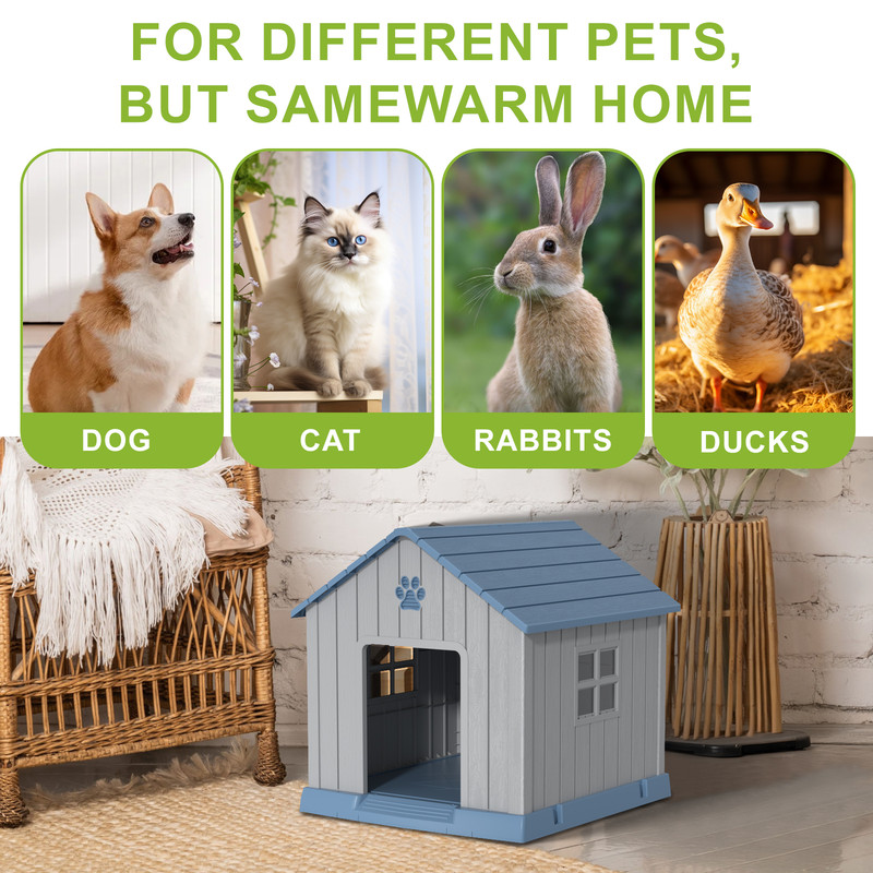 ENNSOO 31-Inch Plastic Outdoor Indoor Dog House with Waterproof, Elevated Floor & Air Vents, Blue
