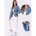 thumbnail image 2 of DARING DIVA Women's Denim Blazer Open Front Casual Stand Collar Jeans Jacket M Light Blue, 2 of 6
