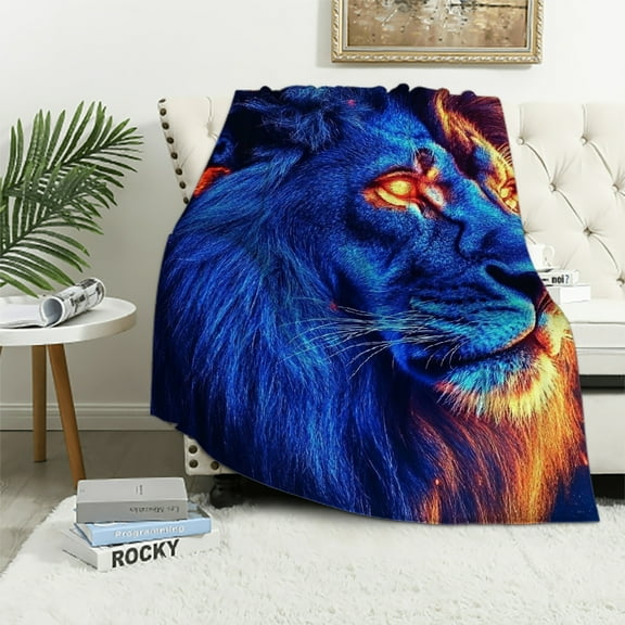 Autua Lion Blue Mane Fireworks Super Soft Blanket All Seasons 40x50in
