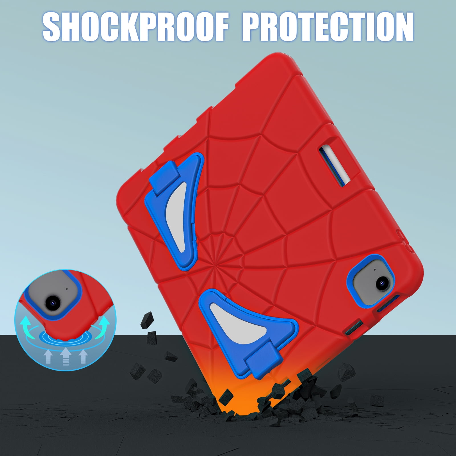 Allytechgroup iPad Pro 11 2024 Case, Cute Stylish Design Kids Friendly Rugged Kickstand Lightweight Silicone PC Case with Pencil Holder for Apple iPad Pro 11 Inch 2024, Red+Blue