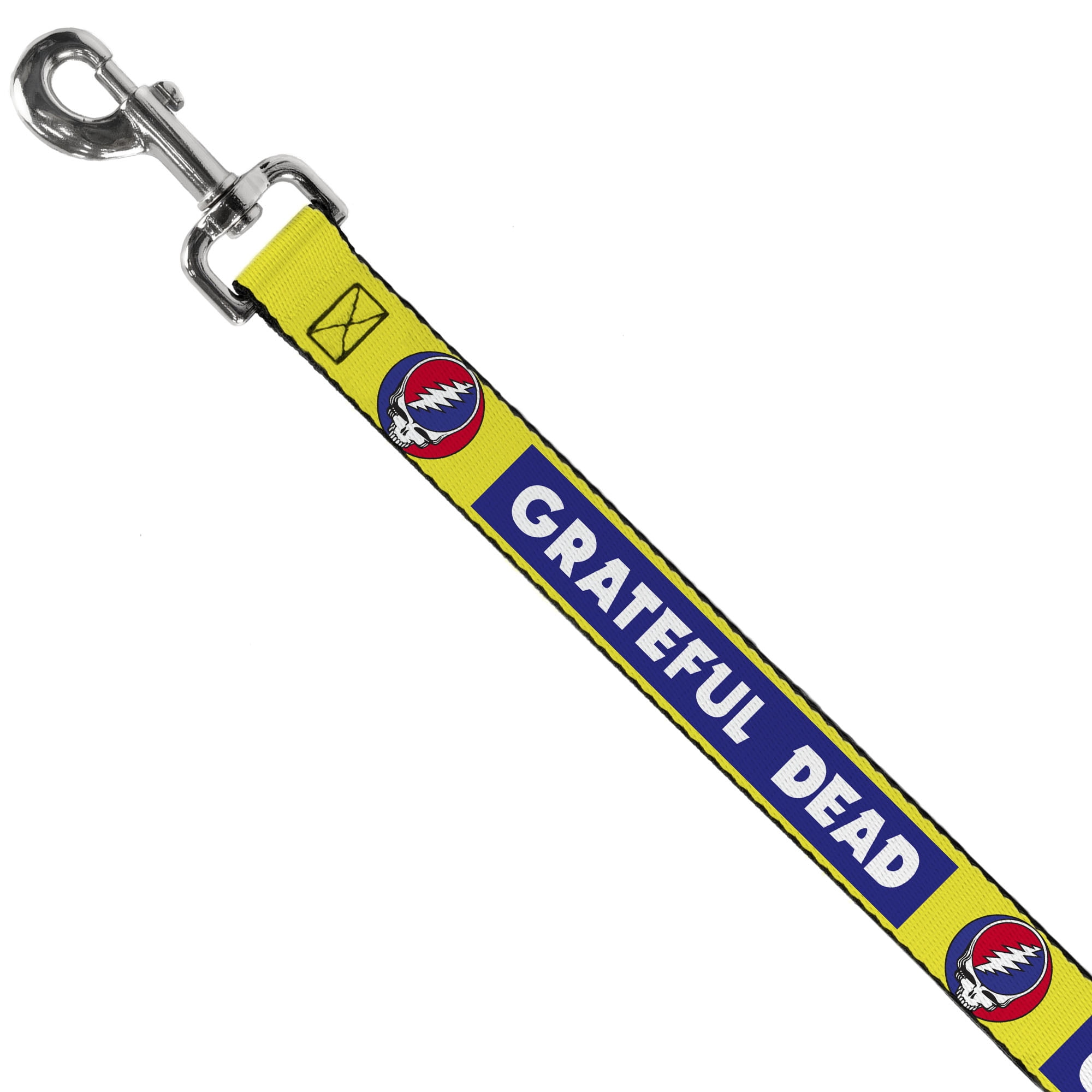 Grateful Dead Pet Leash, Dog Leash, Grateful Dead Text Box and Steal Your Face Logo Yellow/Blue, 6 Feet Long 1.0 Inch Wide