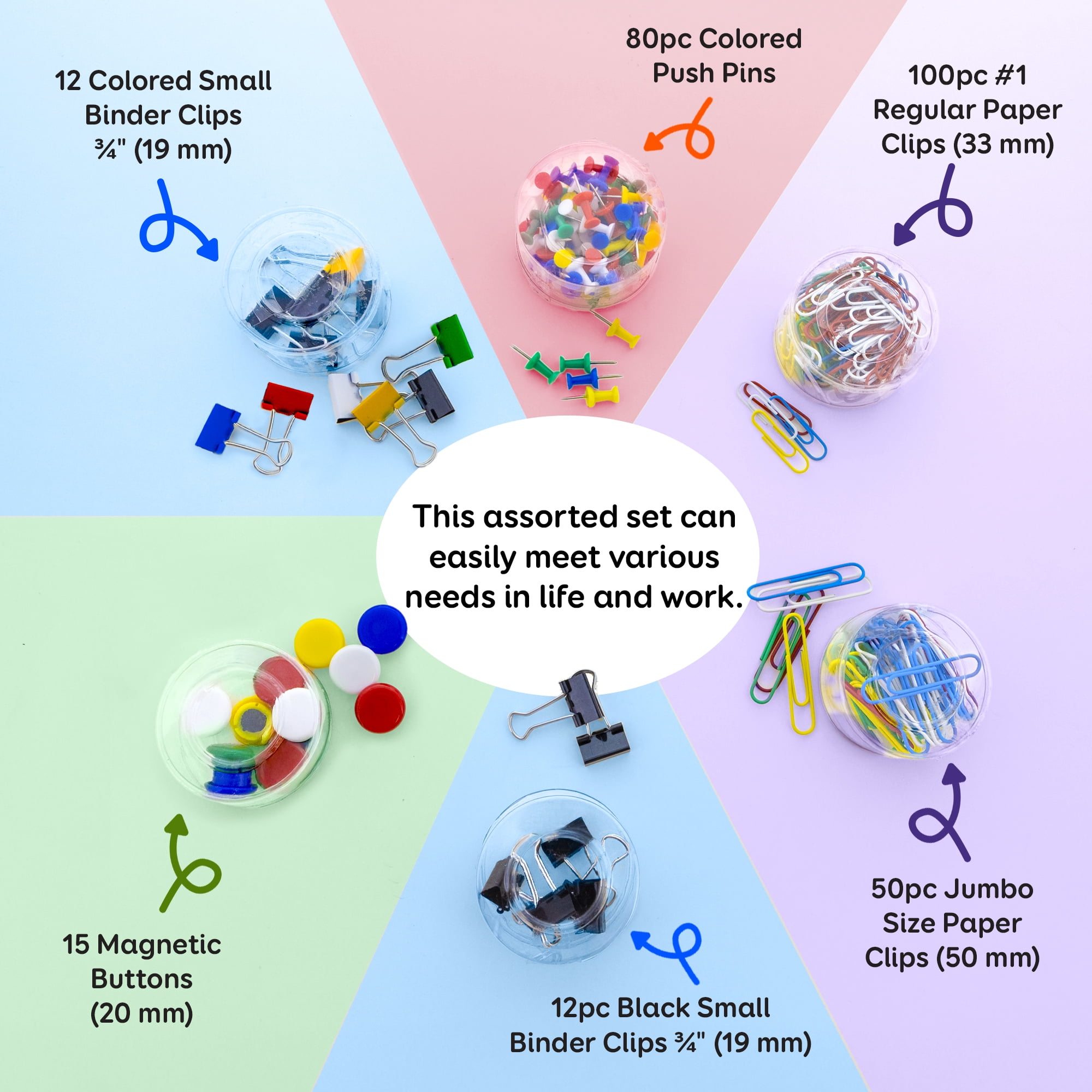 BAZIC Push Pin Binder Clip Magnet Button Paper Clips (269 Pcs/Pack), 12-Packs