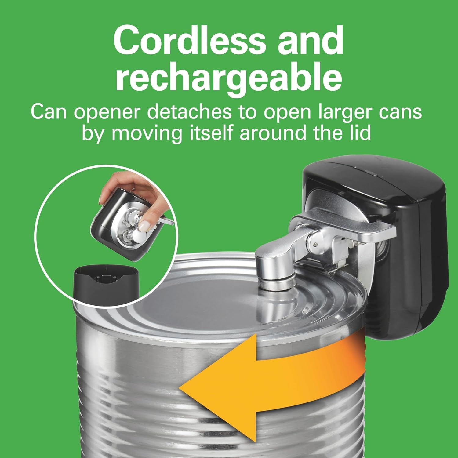 2-in-1 Cordless & Rechargeable Electric, Easily Standard Automatic Can Opener, Easy-Clean, With Removable Walking Cut Head
