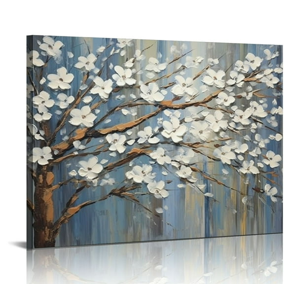 Jeuxus White Flowers 20''x16'' Framed Canvas Art Prints