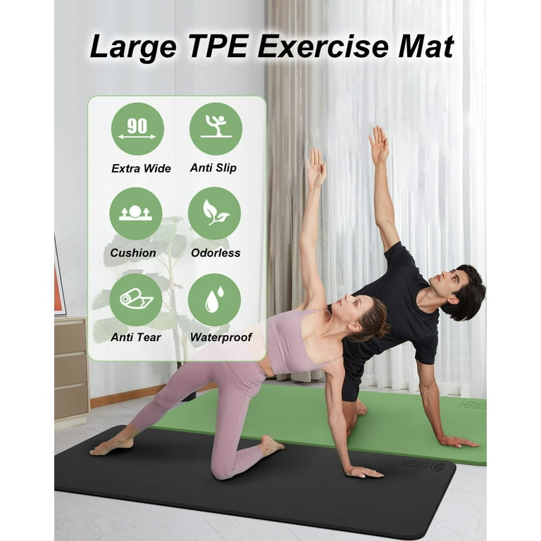 YR Fitness Oversized Wide Black Gym Yoga Mat 76x35 Extra Thick for Home Gym Workout Non Slip Walmart