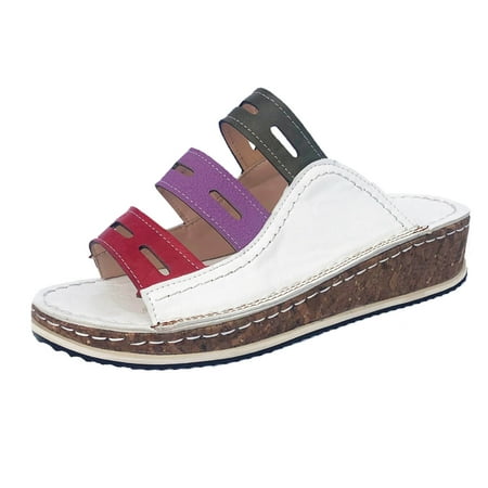 

Lilgiuy Women s Ladies Mixed Color Slip On Wedges Sandals Casual Slipper ShoesWhite 6 2022 Fall Winter