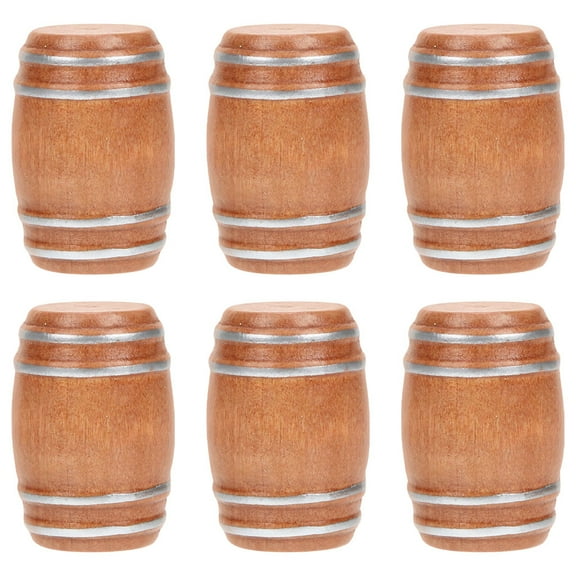 ELAYARD Vintage Wooden Barrels 6Pcs Miniatures for Dollhouse Decor Light Brown Collectible Models