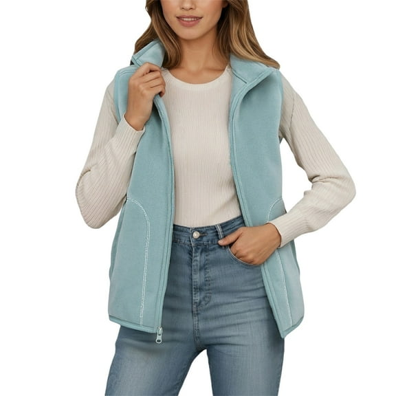 Gaexia Vest Tops for Women,Winter Thermal Reversible Vest Double Outdoor Wear Warm Lined Insulated Jacket Top With Pockets Soft Cozy Midweight Layer for Cold Weather