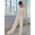 thumbnail image 6 of Women'S 2-Piece Set Cute Knitted Long-Sleeved Cropped Top T-Shirt and Wide-Leg Pants Casual Autumn Outfit Apricot XS, 6 of 8