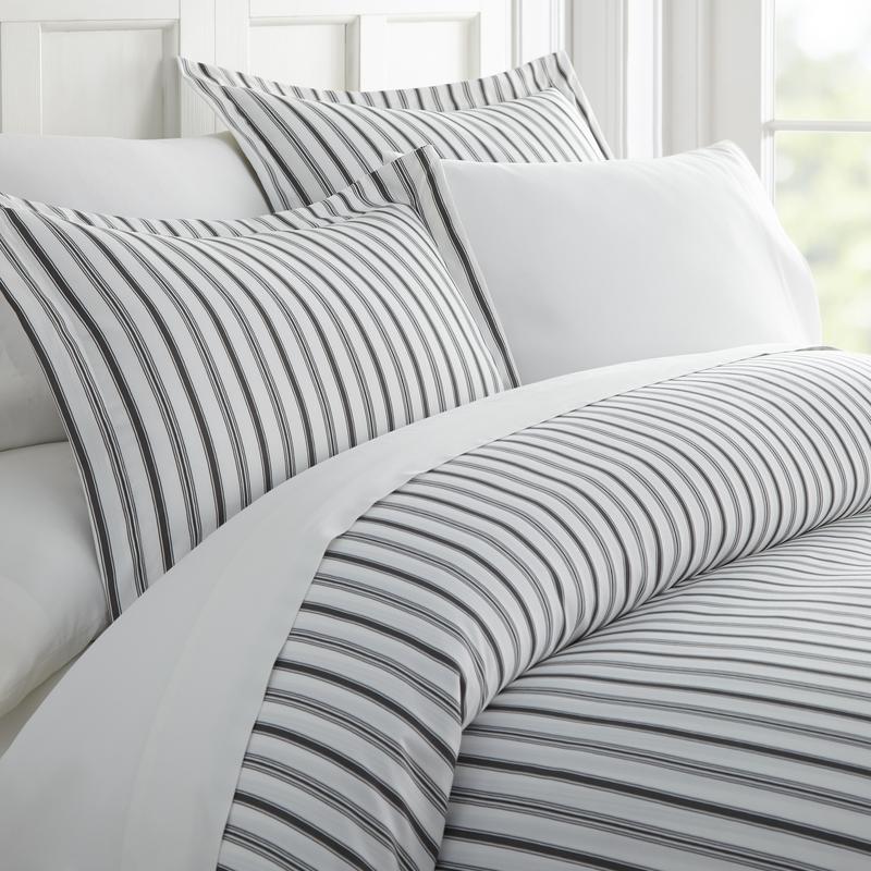 Noble Linens Gray Vertical Dreams Pattern 3-Piece Duvet Cover Set, Full/Queen