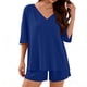 thumbnail image 1 of 3/4 Manga Casual Tops para las Mujeres Suelto V-Cuello Nervioso Punto Superior con Elástico-Cintura Pantalones Cortos Pantalones Conjuntos, Tela Elástica Suave para el Salón Diario Y el Uso Casual, 1 of 5