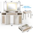 thumbnail image 2 of 46" Rattan Makeup Vanity Desk with Lighted Mirror, Drawers and Stool, Modern Corner Vanity with Glass Top and Charging Station, Grey, 2 of 8